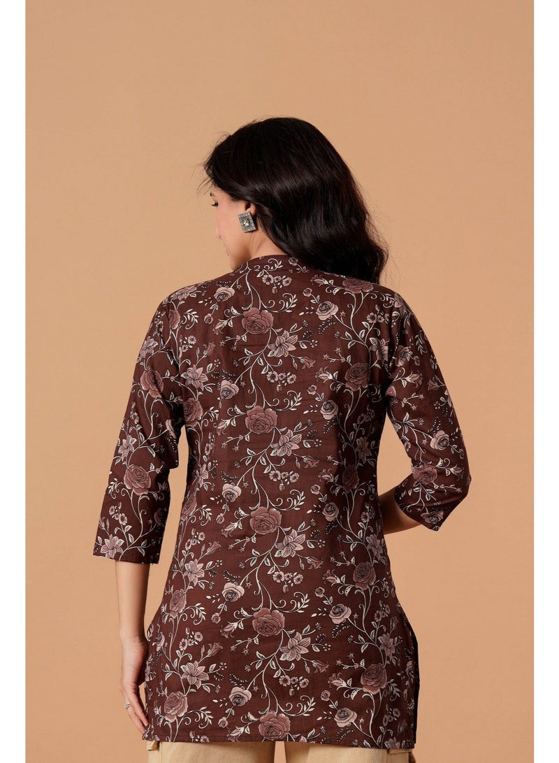 Aasira Brown Floral Printed Short Kurti for Women - Image 4